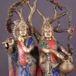 Radha Krishna Under Kadamba Tree | 21" Superfine Brass Sculpture | Intricate Stonework | 18 kg Divine Charm | Elegant Spiritual Decor | Jaipurio Masterpiece